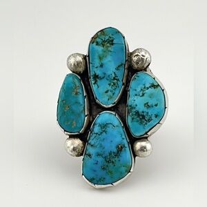LARGE NATIVE AMERICAN SILVER & TURQUOISE RING